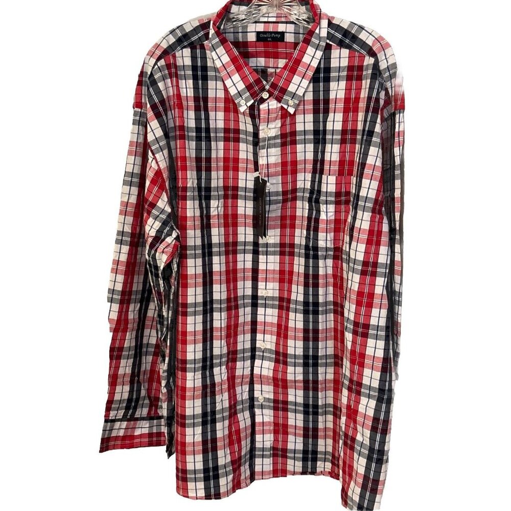 Double Pump Shirt Men’s 4XL Plaid Lightweight Long Sleeve Button Down Cotton